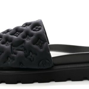Black Embossed Slide Sandals